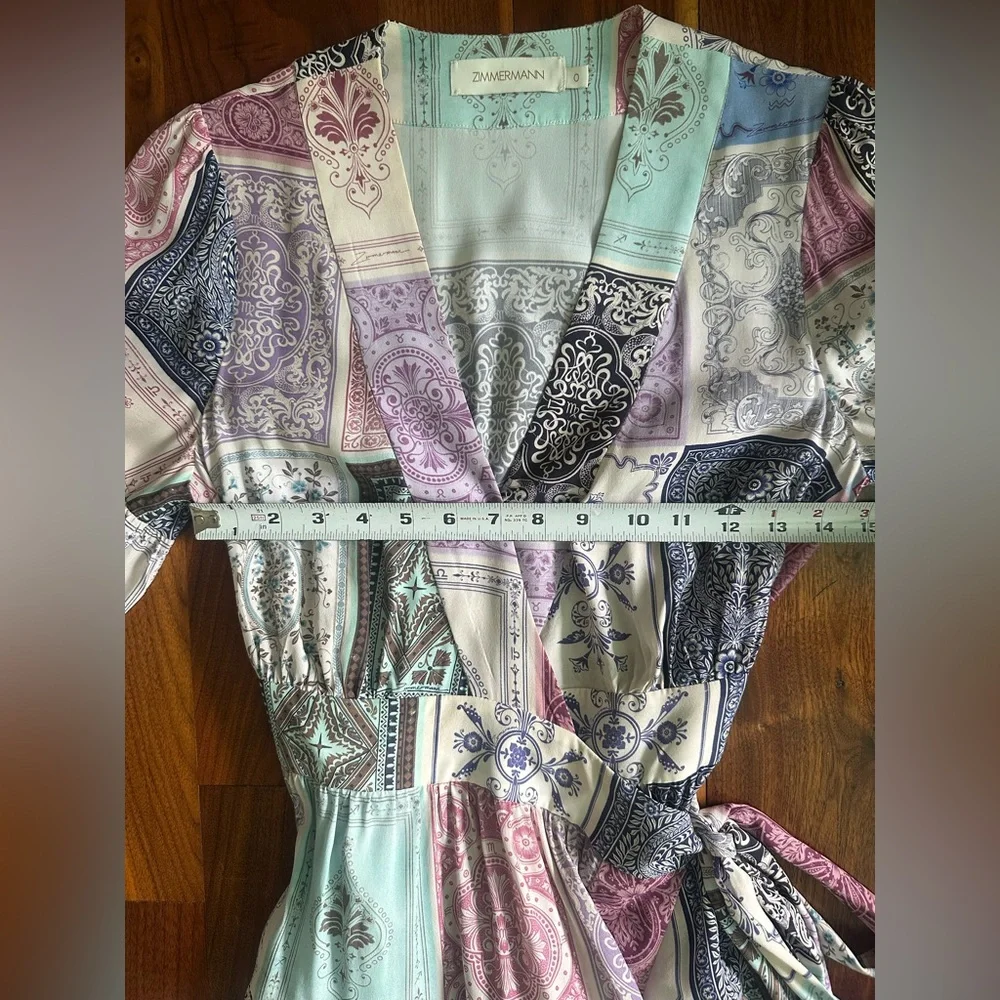 Zimmermann Wrap Mini Dress in Multi Zodiac Cards Print; Size 0 - Picture 14 of 16